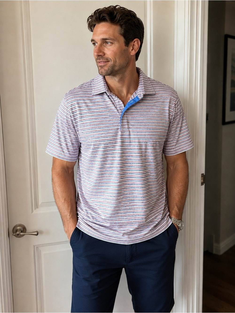 204 Peter Millar Short Sleeve Polo Size XXL Color Blue Red White